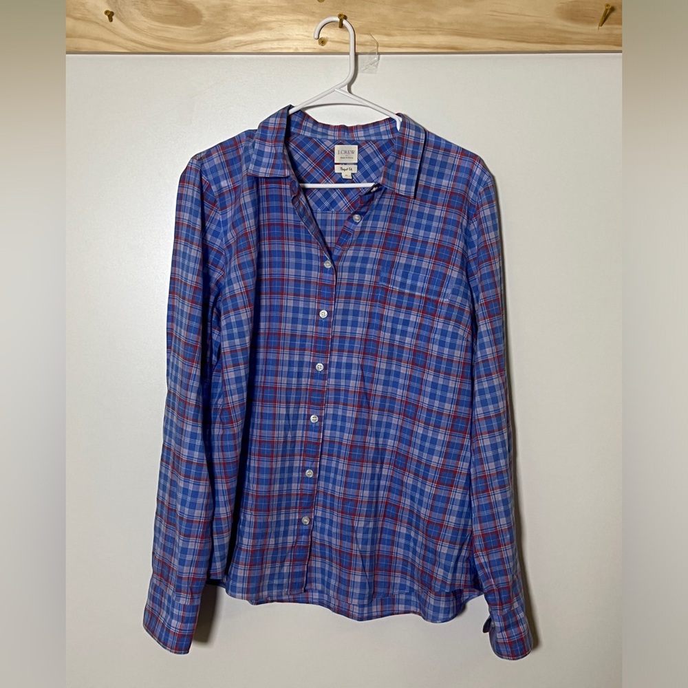 J. Crew Perfect Fit Lightweight Button Down Plaid Shirt Women Size XL